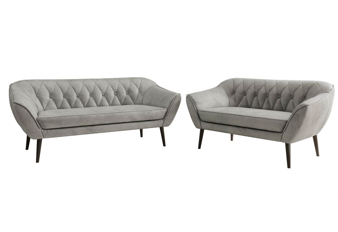 Zestaw PIRS 3+2 - jasnoszary, welwet - nóżki,  czarny