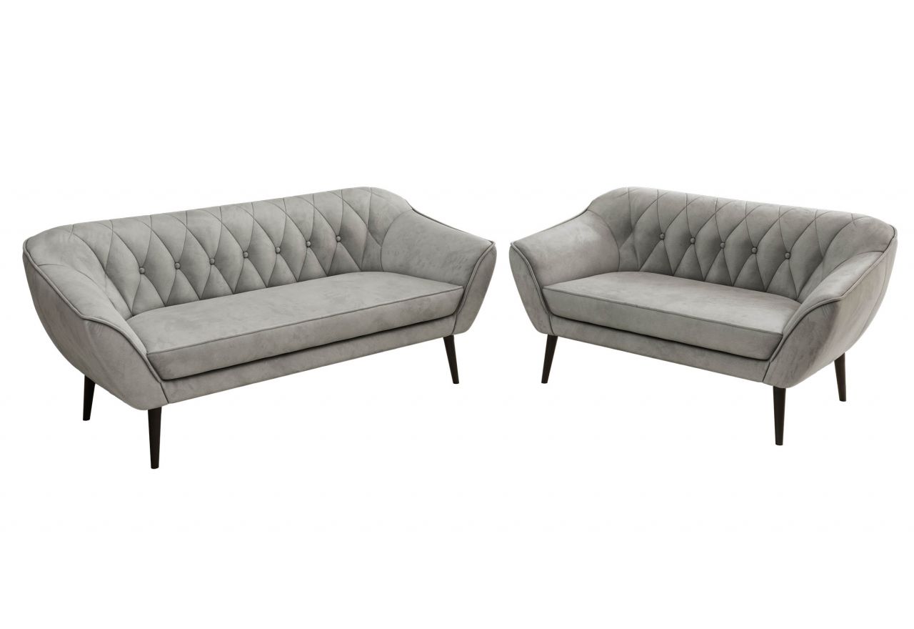 Zestaw PIRS 3+2 - jasnoszary, welwet - nóżki,  czarny