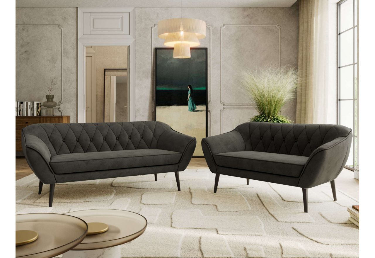 Zestaw PIRS 3+2 - ciemnoszary, welwet - nóżki,  czarny