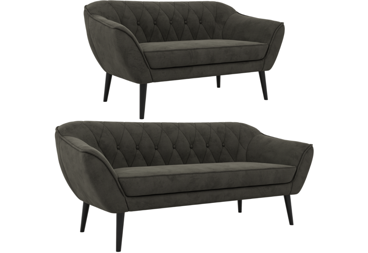 Zestaw PIRS 3+2 - ciemnoszary, welwet - nóżki,  czarny