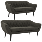 Zestaw PIRS 3+2 - ciemnoszary, welwet - nóżki,  czarny