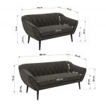 Zestaw PIRS 3+2 - ciemnoszary, welwet - nóżki,  czarny