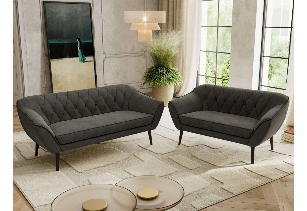 Zestaw PIRS 3+2 - ciemnoszary, welwet - nóżki,  czarny