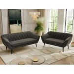 Zestaw PIRS 3+2 - ciemnoszary, welwet - nóżki,  czarny