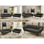 Zestaw PIRS 3+2 - ciemnoszary, welwet - nóżki,  czarny