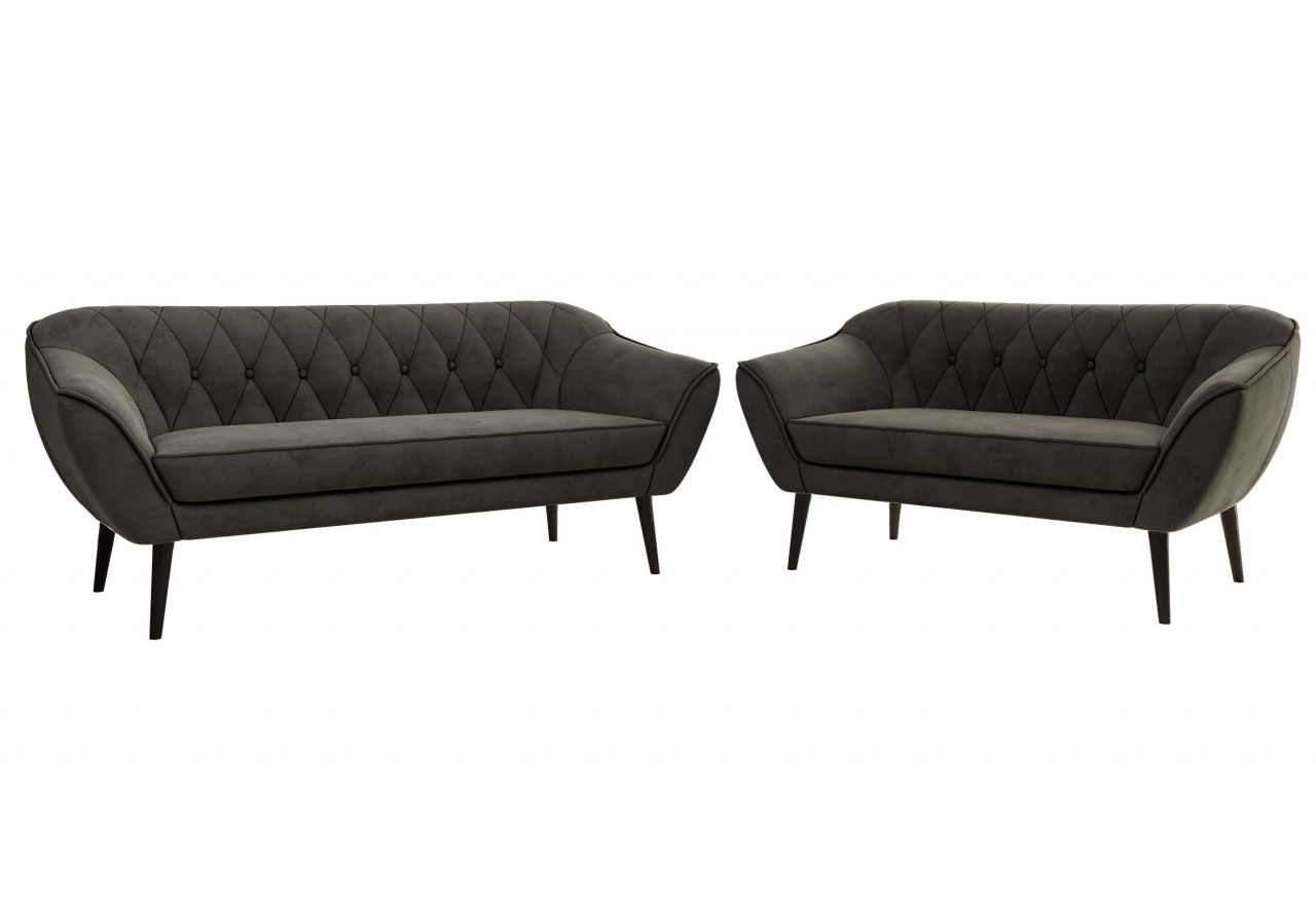 Zestaw PIRS 3+2 - ciemnoszary, welwet - nóżki,  czarny