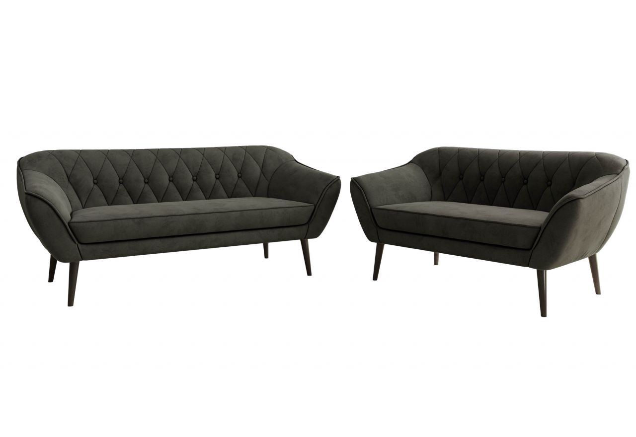 Zestaw PIRS 3+2 - ciemnoszary, welwet - nóżki,  czarny