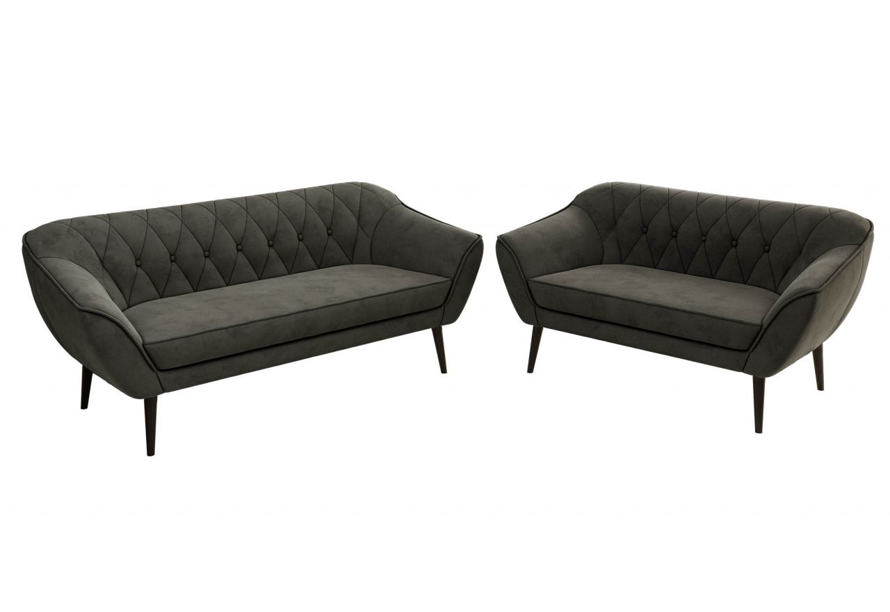 Zestaw PIRS 3+2 - ciemnoszary, welwet - nóżki,  czarny