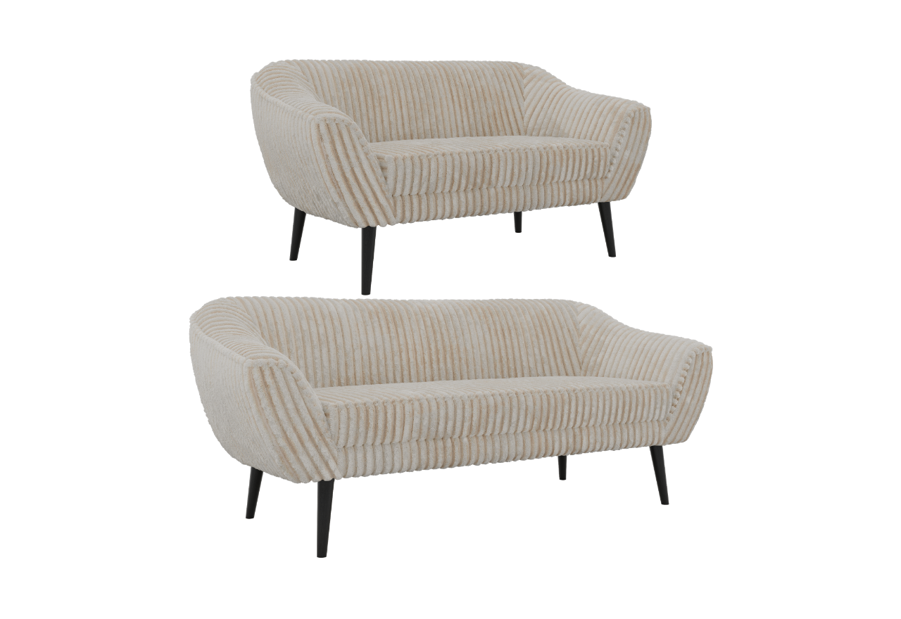 Zestaw PIRS 3+2 - beżowy, sztruks - nóżki,  czarny