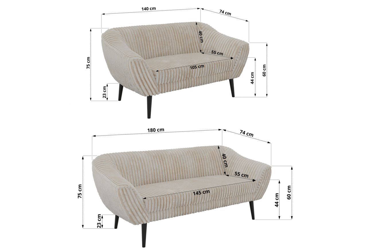 Zestaw PIRS 3+2 - beżowy, sztruks - nóżki,  czarny