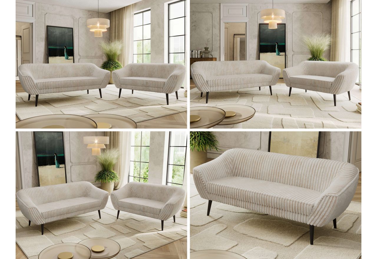 Zestaw PIRS 3+2 - beżowy, sztruks - nóżki,  czarny