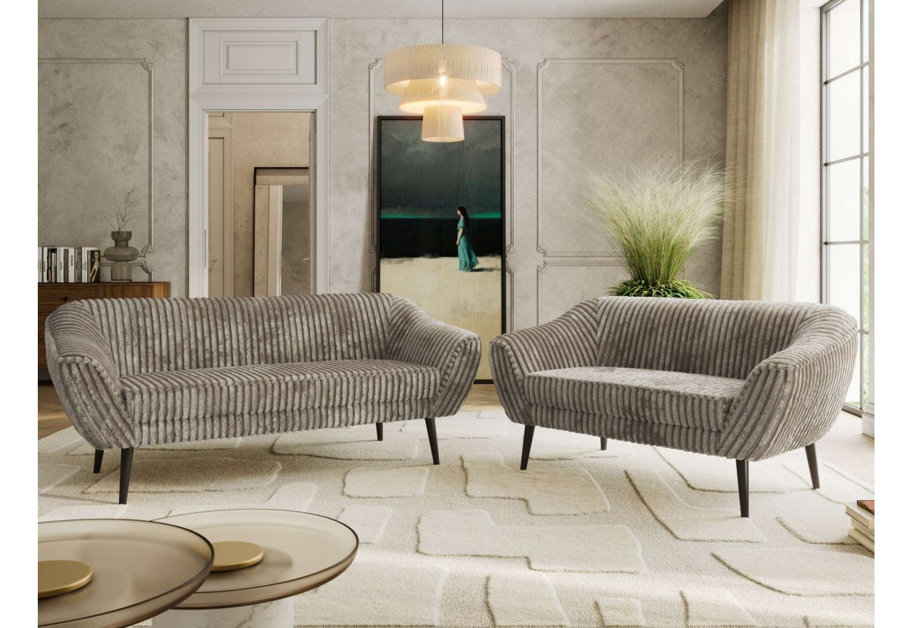 Zestaw PIRS 3+2 - jasnobrązowy, sztruks - nóżki,  czarny