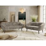 Zestaw PIRS 3+2 - jasnobrązowy, sztruks - nóżki,  czarny