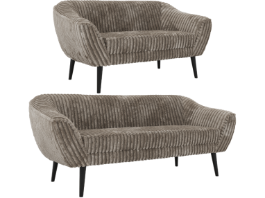 Zestaw PIRS 3+2 - jasnobrązowy, sztruks - nóżki,  czarny