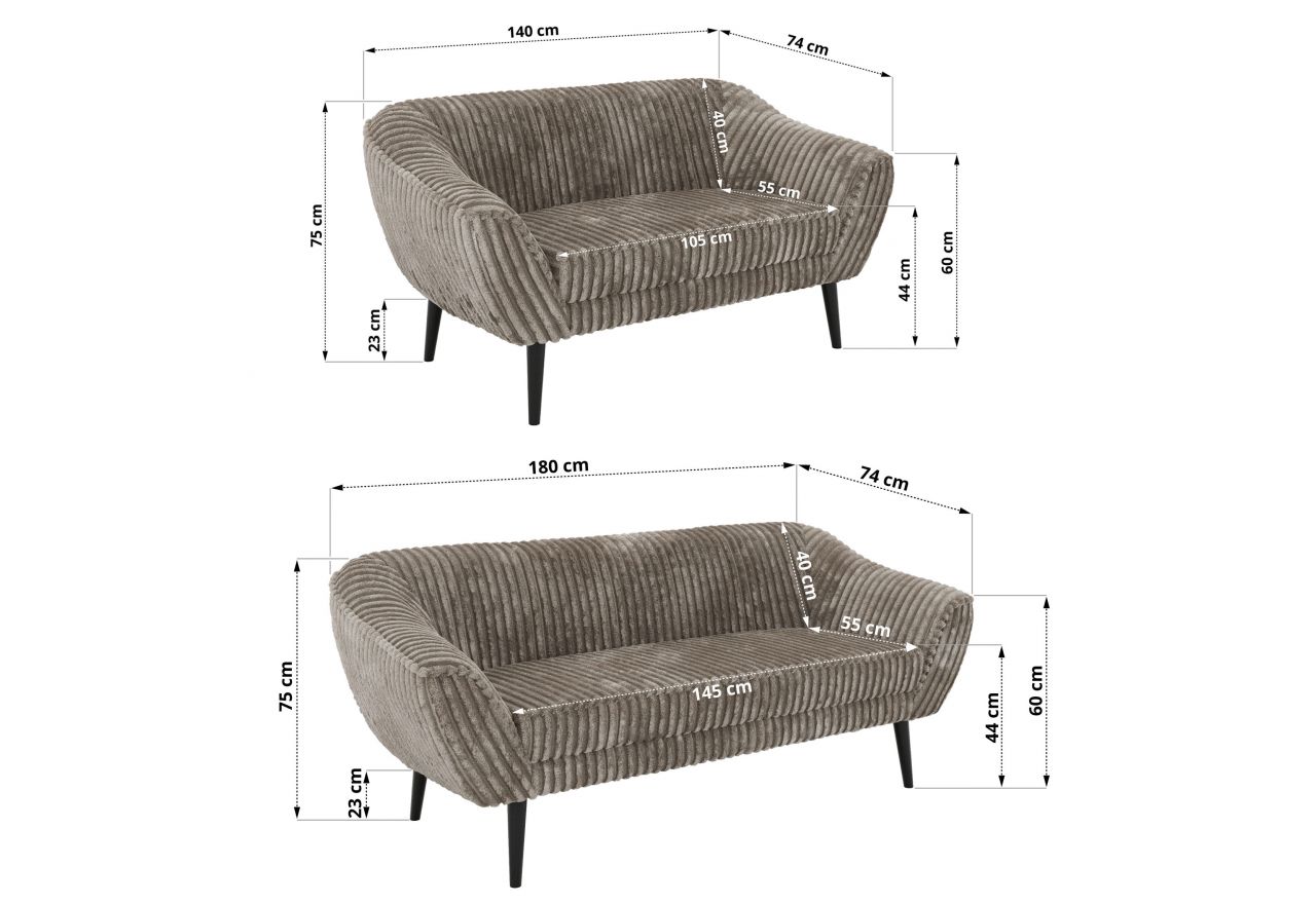 Zestaw PIRS 3+2 - jasnobrązowy, sztruks - nóżki,  czarny