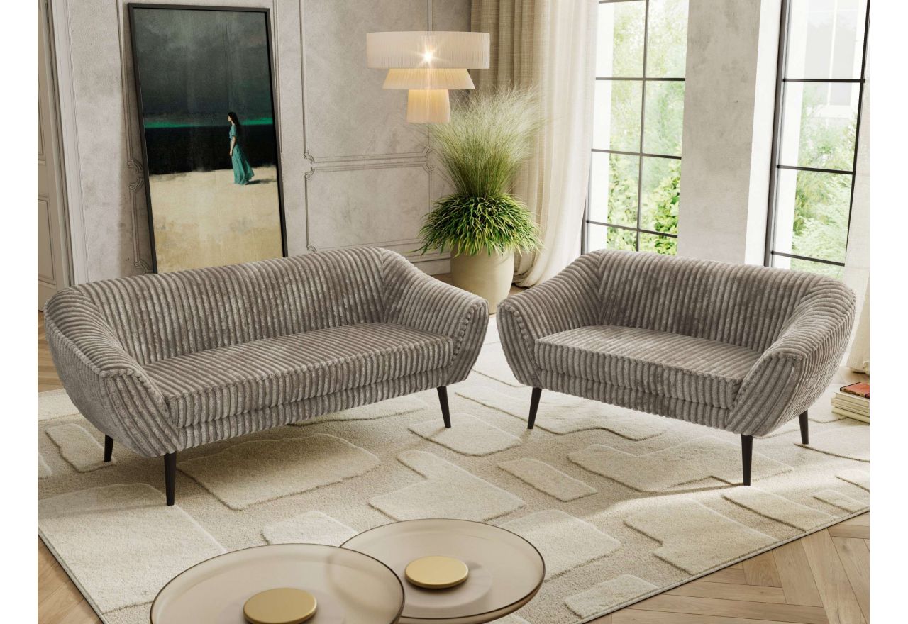 Zestaw PIRS 3+2 - jasnobrązowy, sztruks - nóżki,  czarny