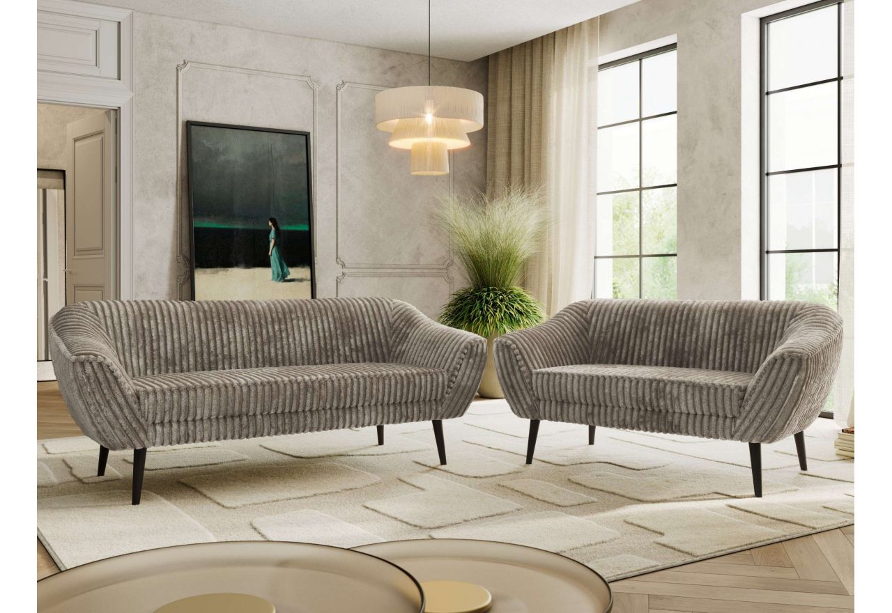 Zestaw PIRS 3+2 - jasnobrązowy, sztruks - nóżki,  czarny