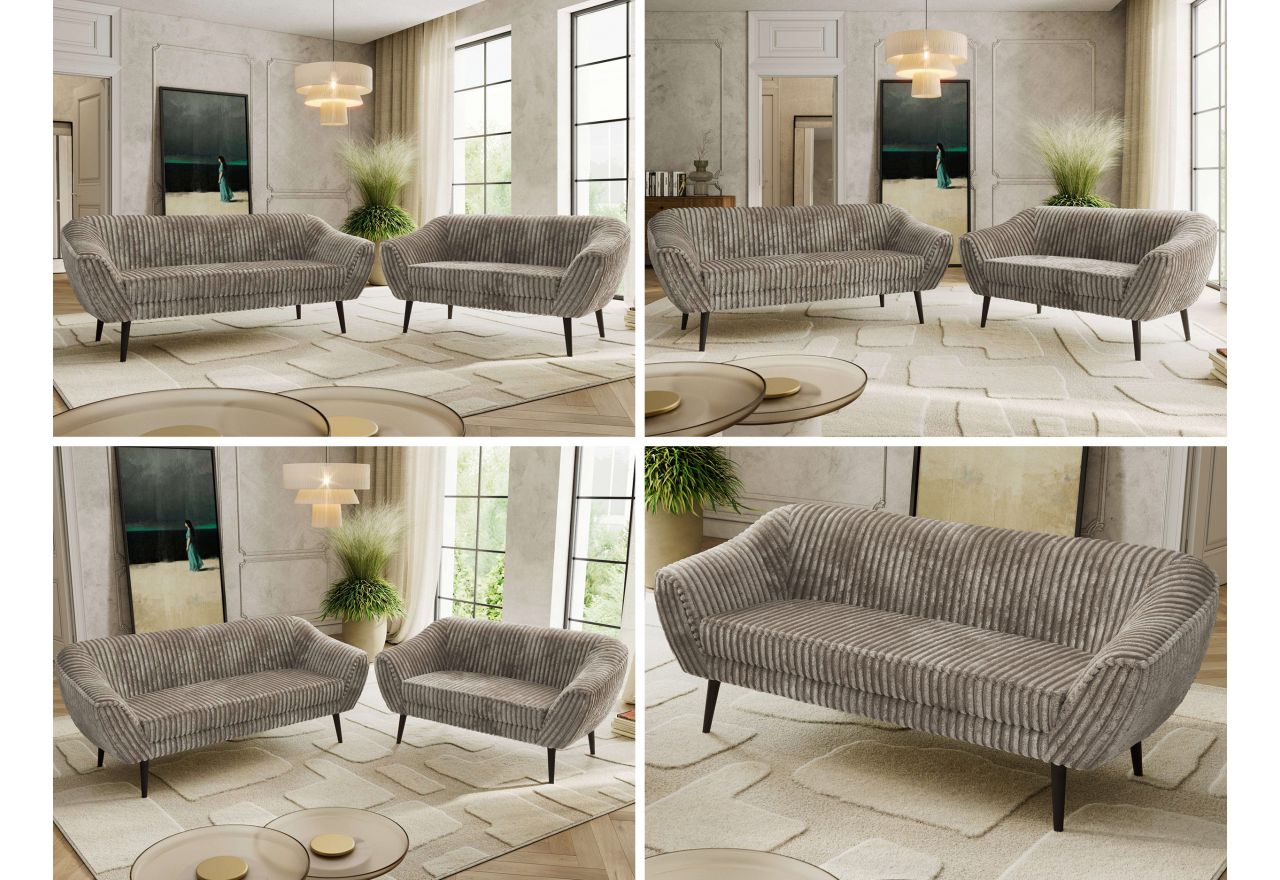 Zestaw PIRS 3+2 - jasnobrązowy, sztruks - nóżki,  czarny