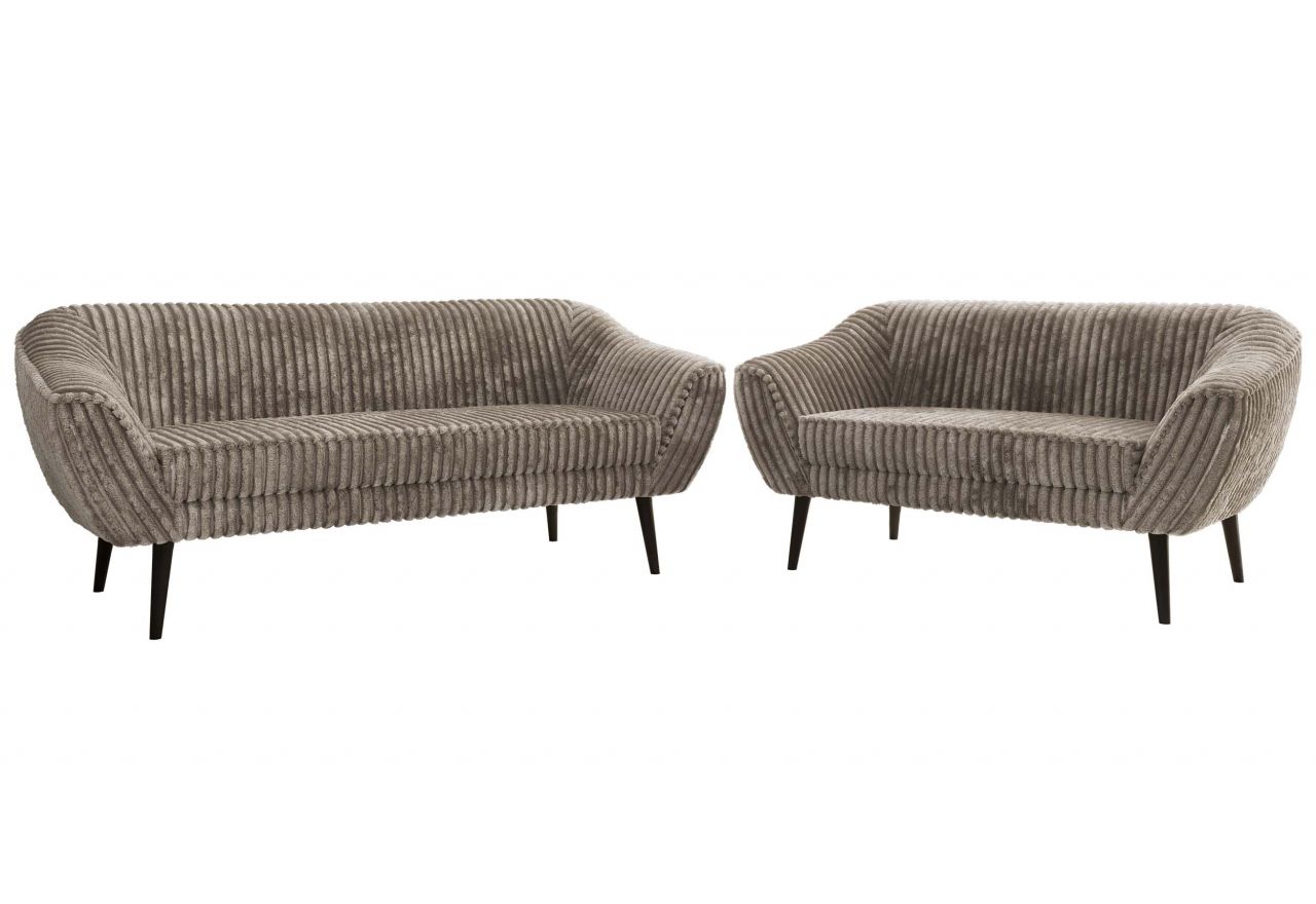 Zestaw PIRS 3+2 - jasnobrązowy, sztruks - nóżki,  czarny