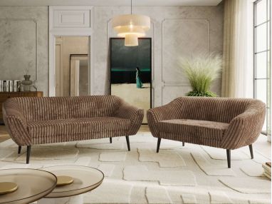 Zestaw PIRS 3+2 - brązowy, sztruks - nóżki,  czarny