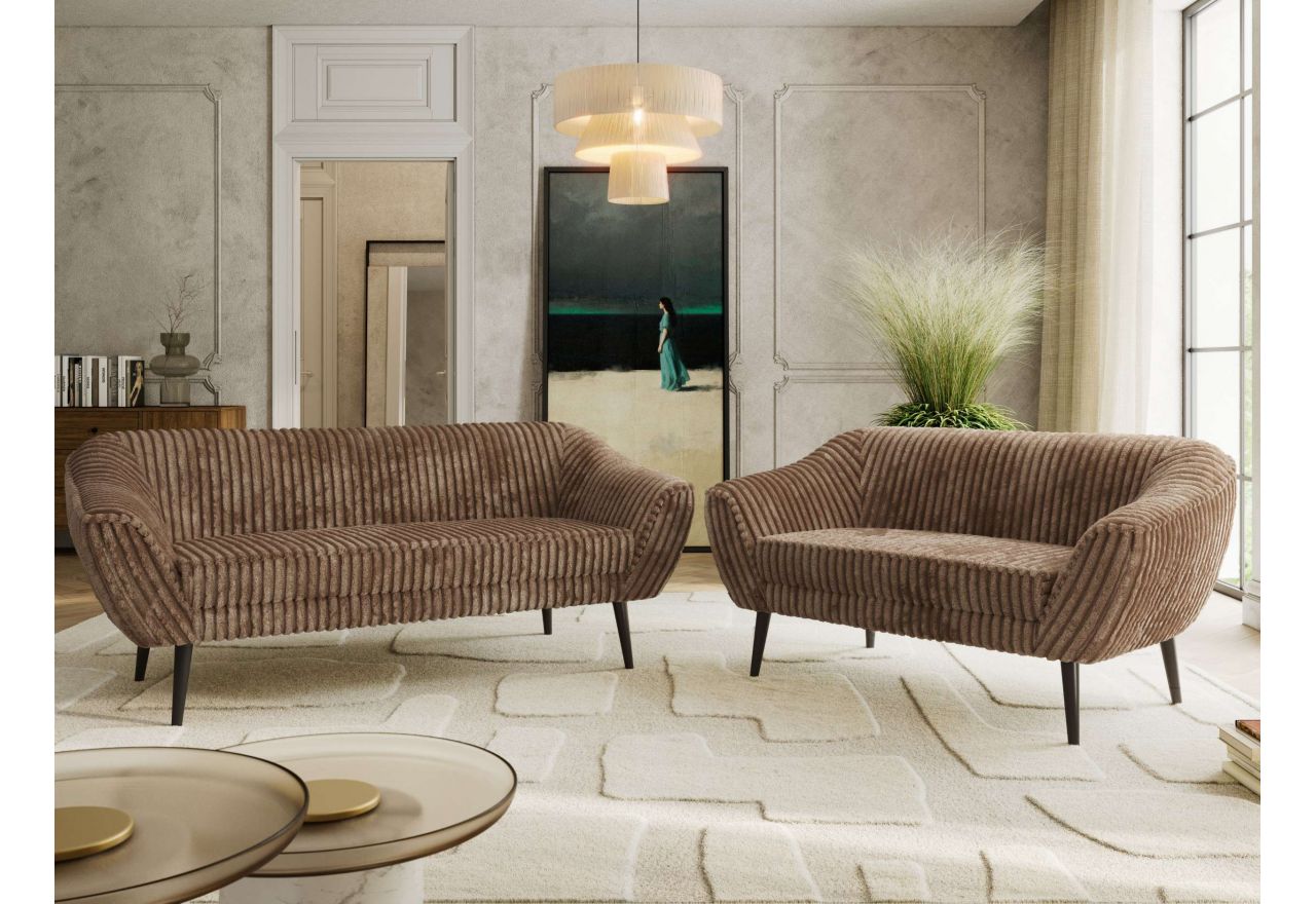 Zestaw PIRS 3+2 - brązowy, sztruks - nóżki,  czarny