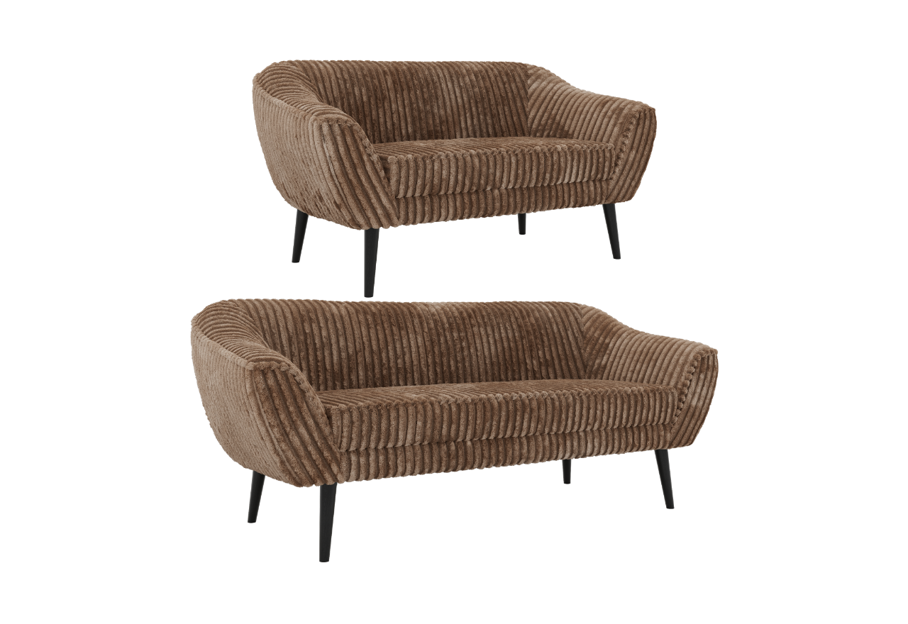 Zestaw PIRS 3+2 - brązowy, sztruks - nóżki,  czarny