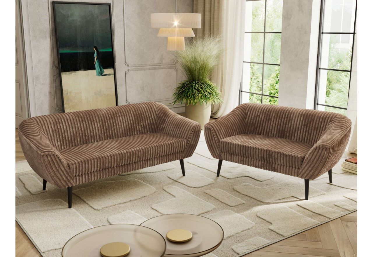 Zestaw PIRS 3+2 - brązowy, sztruks - nóżki,  czarny