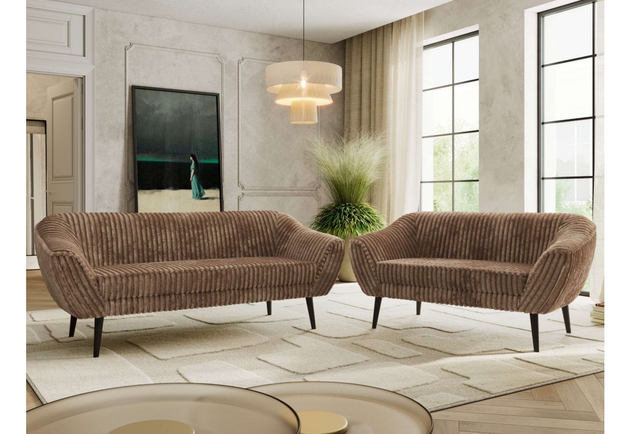 Zestaw PIRS 3+2 - brązowy, sztruks - nóżki,  czarny