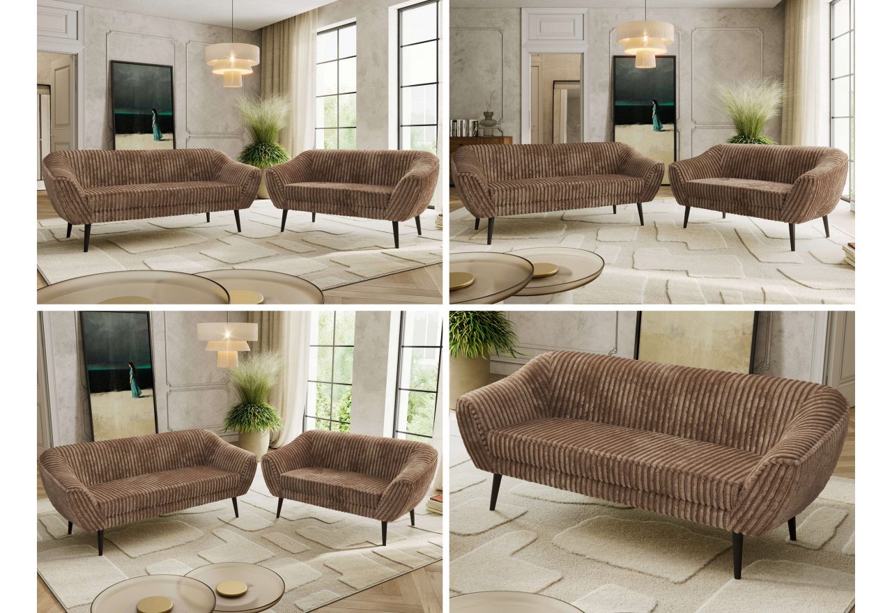 Zestaw PIRS 3+2 - brązowy, sztruks - nóżki,  czarny