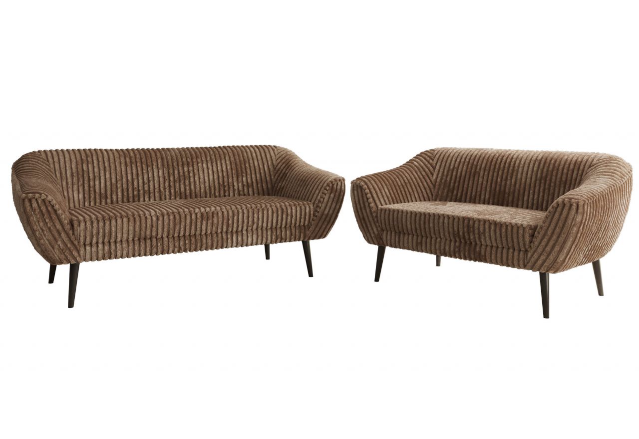 Zestaw PIRS 3+2 - brązowy, sztruks - nóżki,  czarny