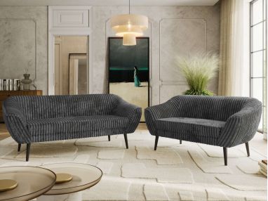 Zestaw PIRS 3+2 - szary, sztruks - nóżki,  czarny