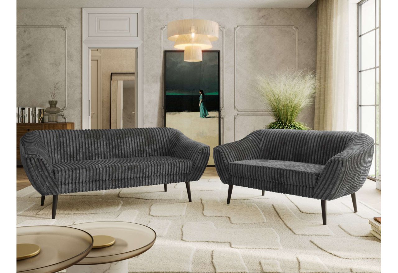 Zestaw PIRS 3+2 - szary, sztruks - nóżki,  czarny