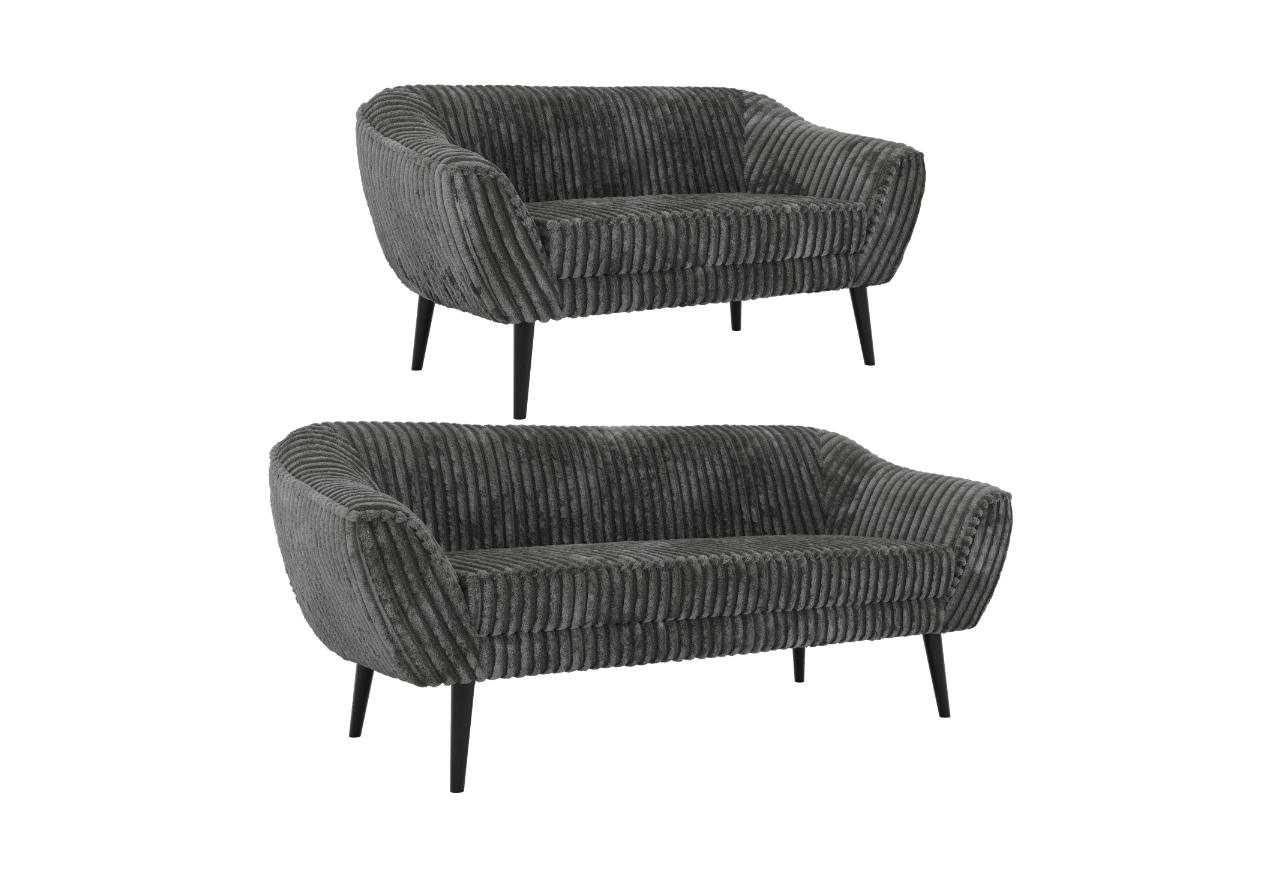 Zestaw PIRS 3+2 - szary, sztruks - nóżki,  czarny