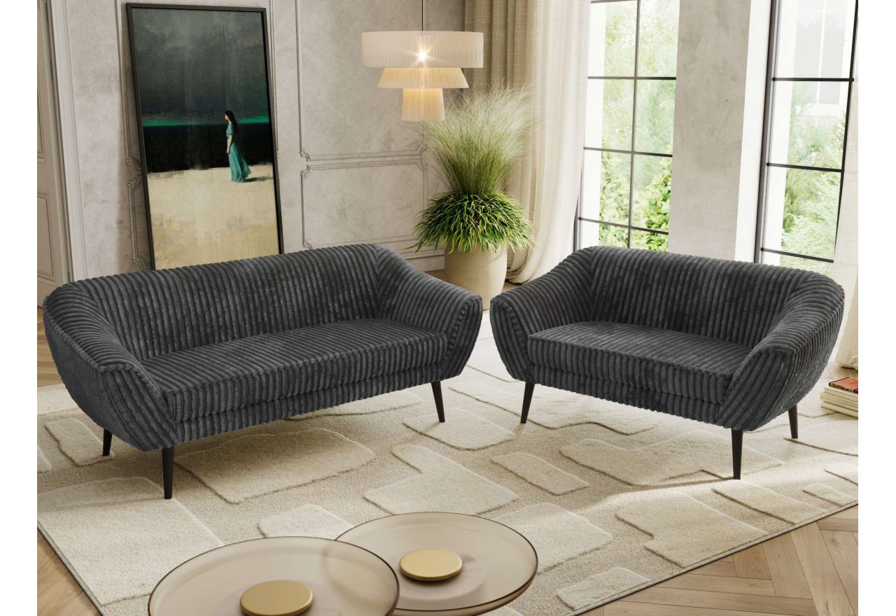 Zestaw PIRS 3+2 - szary, sztruks - nóżki,  czarny