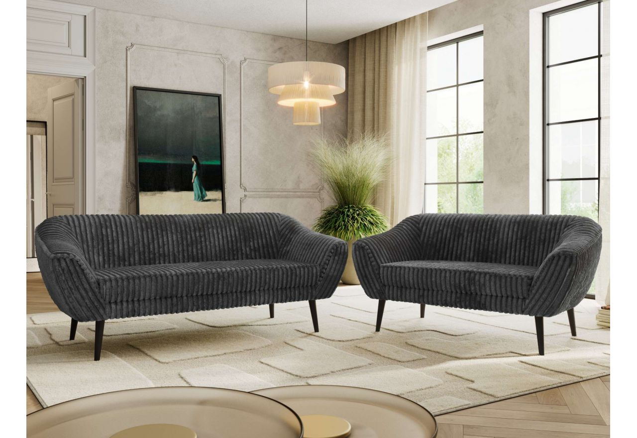 Zestaw PIRS 3+2 - szary, sztruks - nóżki,  czarny