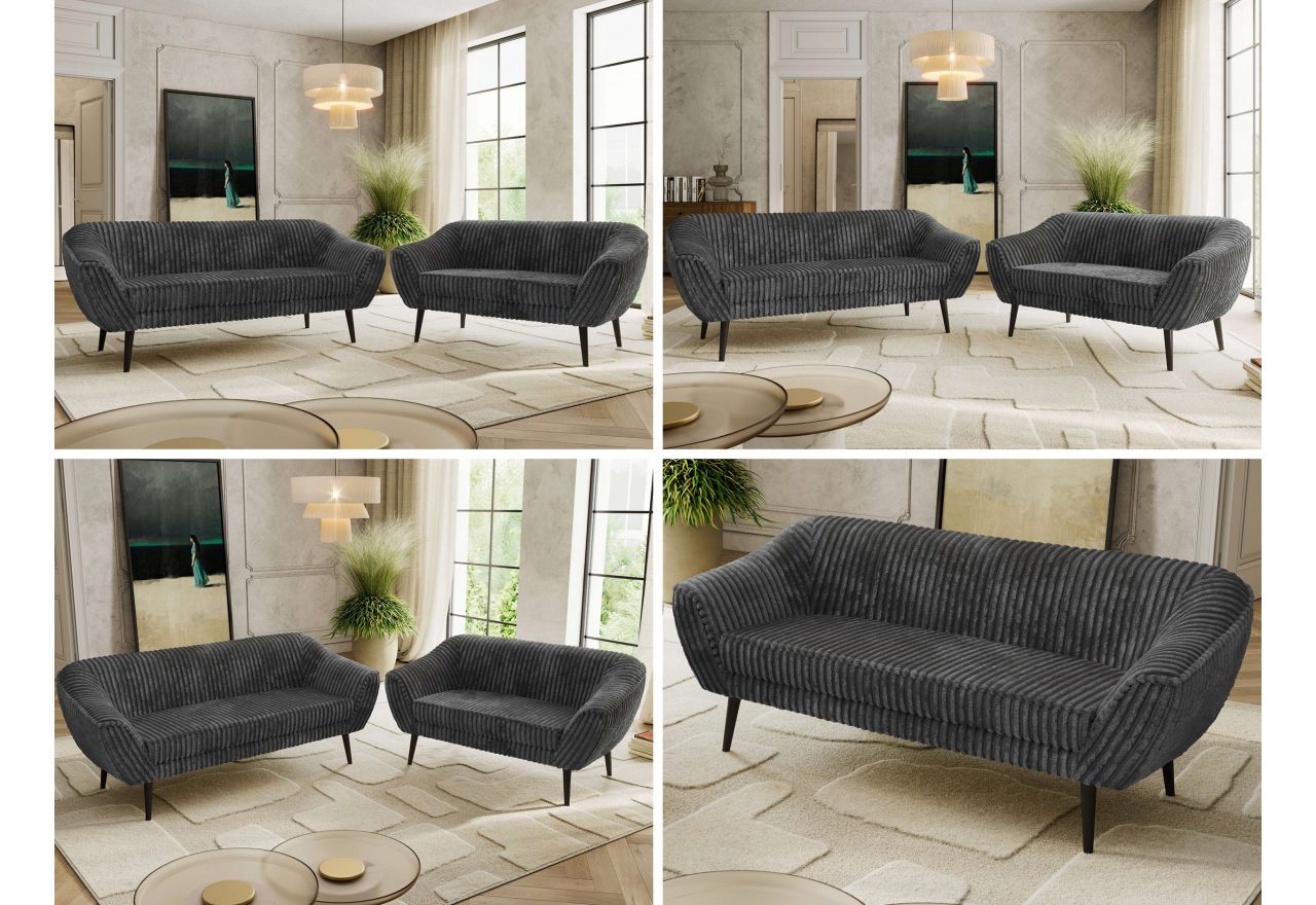 Zestaw PIRS 3+2 - szary, sztruks - nóżki,  czarny