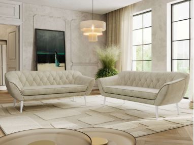 Zestaw PIRS 3+3 - kremowy, welwet - nóżki,  biały