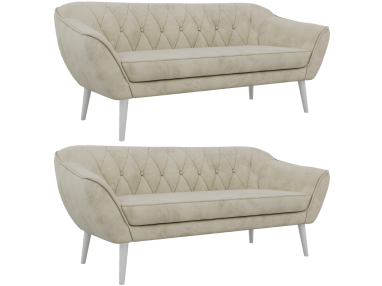 Zestaw PIRS 3+3 - kremowy, welwet - nóżki,  biały