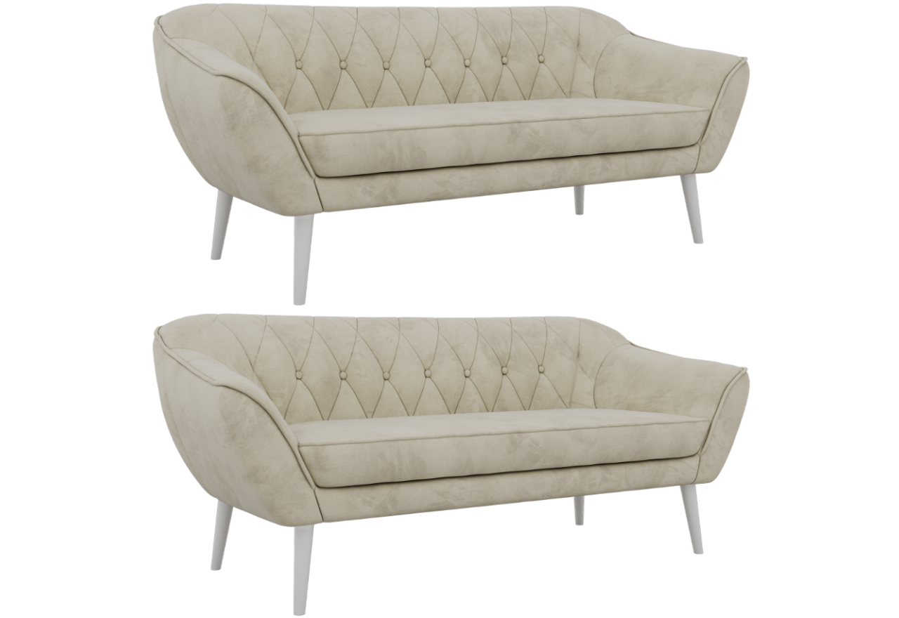 Zestaw PIRS 3+3 - kremowy, welwet - nóżki,  biały