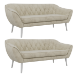 Zestaw PIRS 3+3 - kremowy, welwet - nóżki,  biały