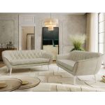 Zestaw PIRS 3+3 - kremowy, welwet - nóżki,  biały