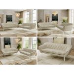 Zestaw PIRS 3+3 - kremowy, welwet - nóżki,  biały