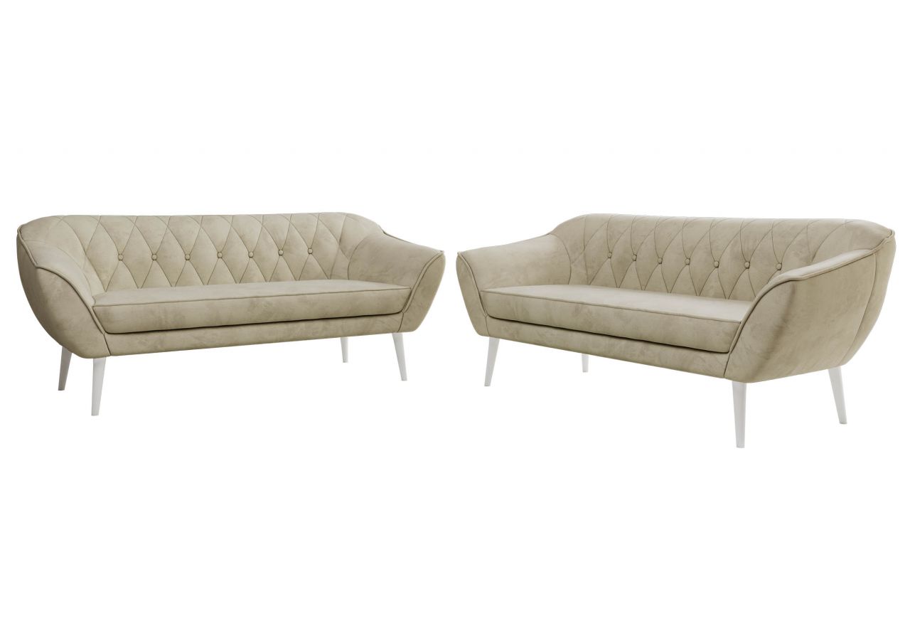 Zestaw PIRS 3+3 - kremowy, welwet - nóżki,  biały