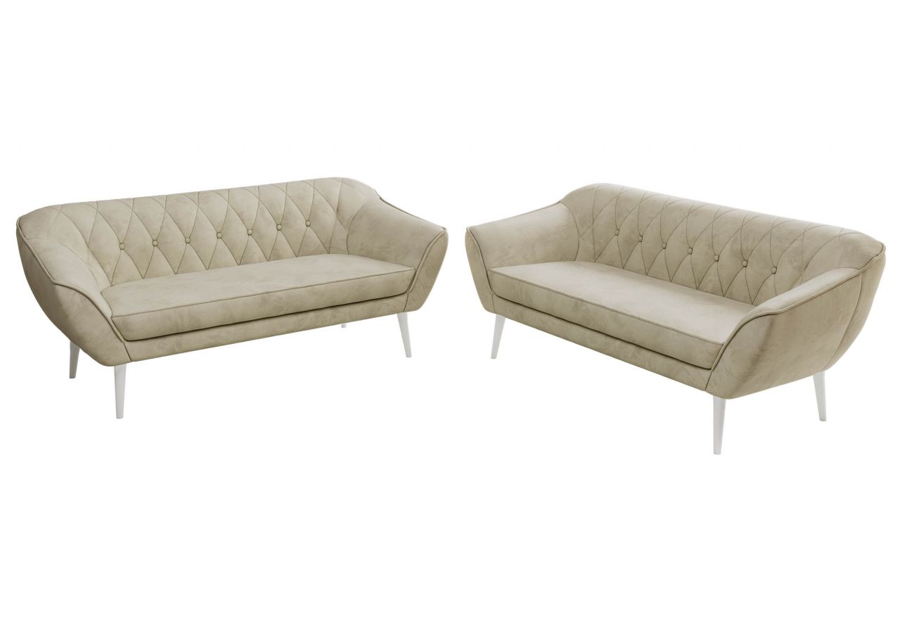 Zestaw PIRS 3+3 - kremowy, welwet - nóżki,  biały