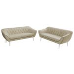 Zestaw PIRS 3+3 - kremowy, welwet - nóżki,  biały