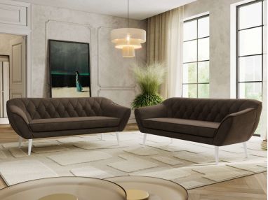 Zestaw PIRS 3+3 - brązowy, welwet - nóżki,  biały