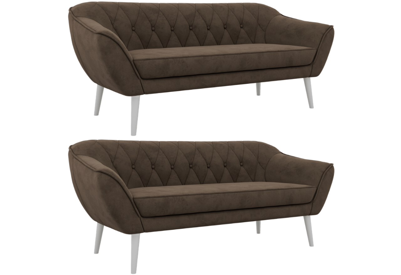 Zestaw PIRS 3+3 - brązowy, welwet - nóżki,  biały