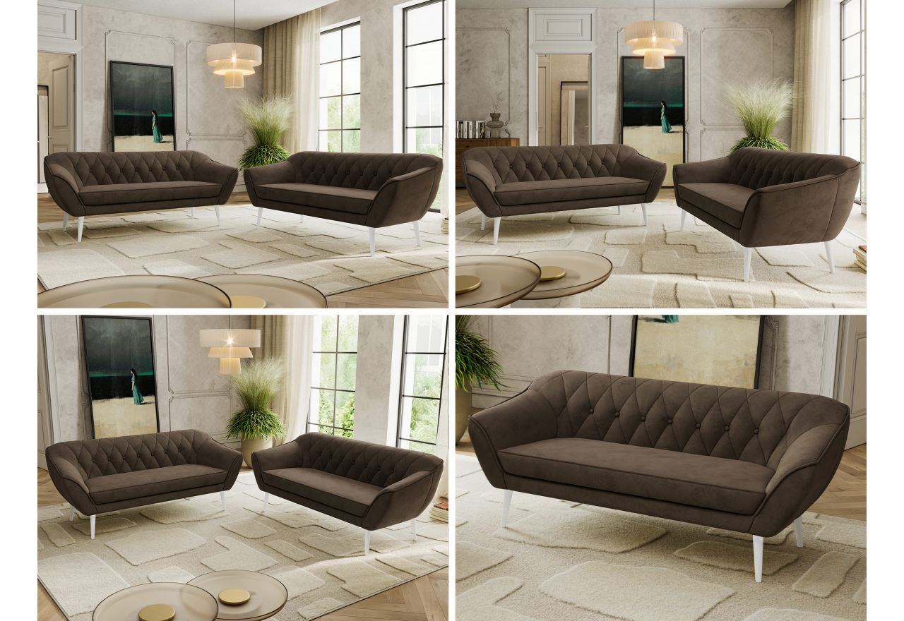 Zestaw PIRS 3+3 - brązowy, welwet - nóżki,  biały