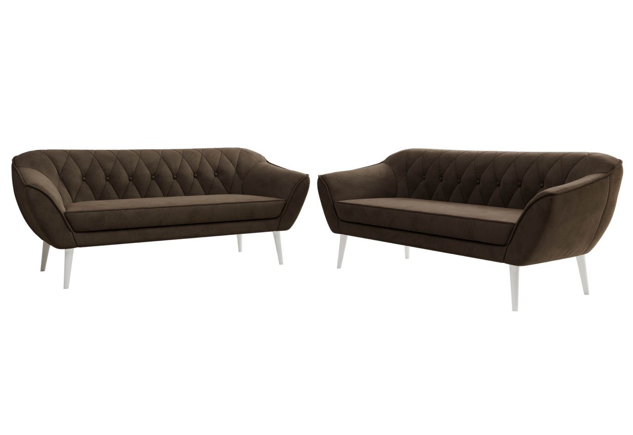 Zestaw PIRS 3+3 - brązowy, welwet - nóżki,  biały