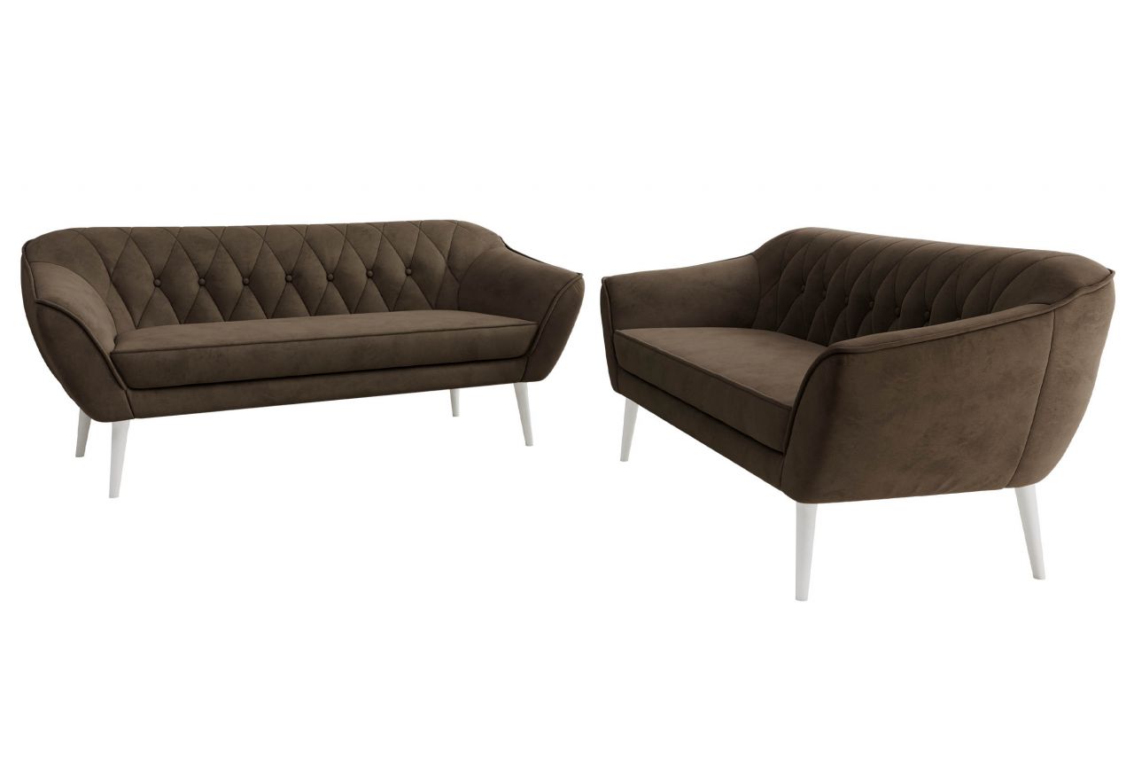 Zestaw PIRS 3+3 - brązowy, welwet - nóżki,  biały